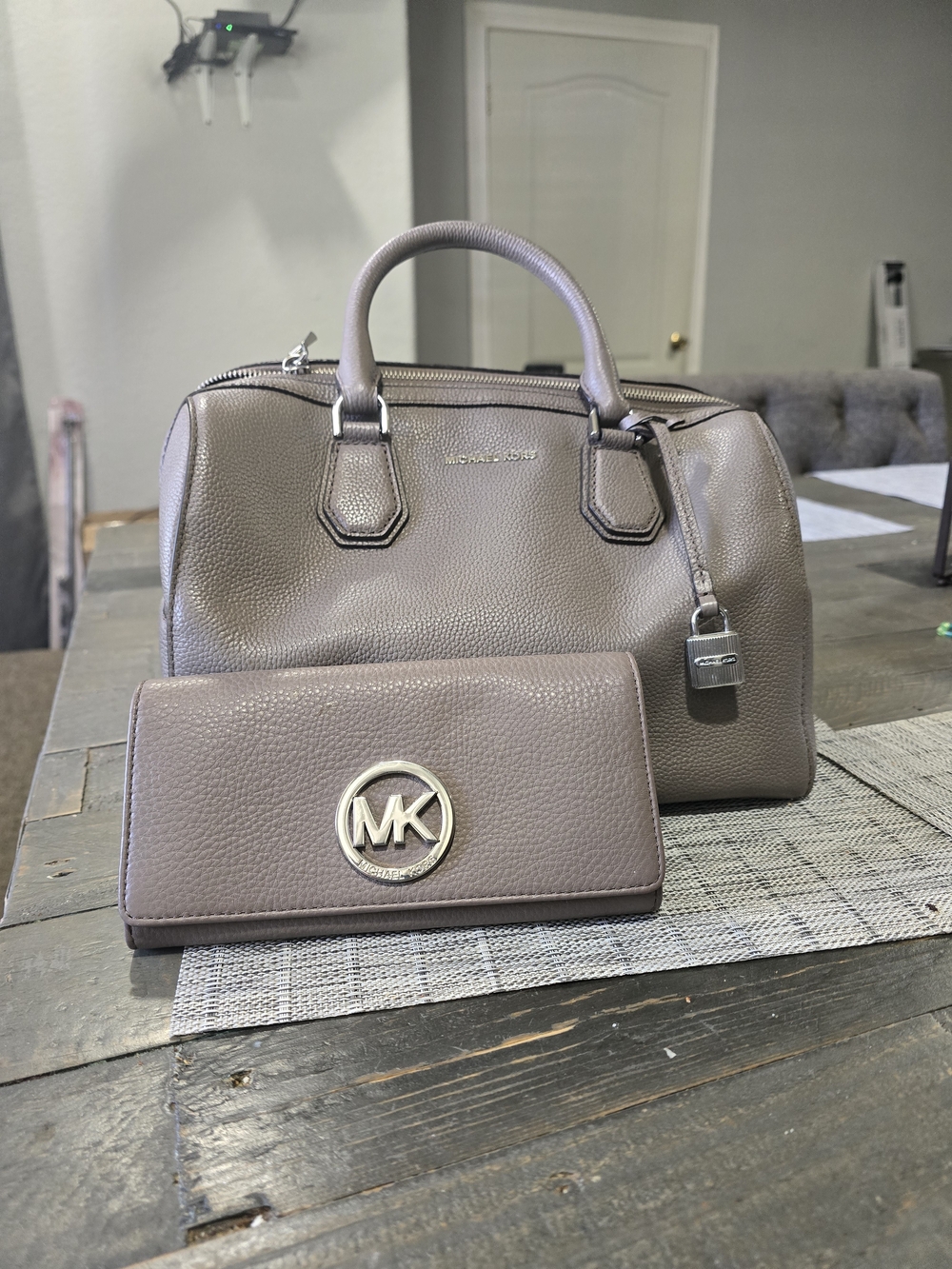 MICHAEL Michael Kors Taupe Pebbled Leather Satchel & Wallet Set